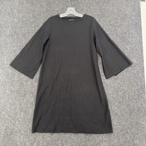 Eileen Fisher Dress Women's XS Black 100% Wool 3/4 Sleeve Shift Knee Length